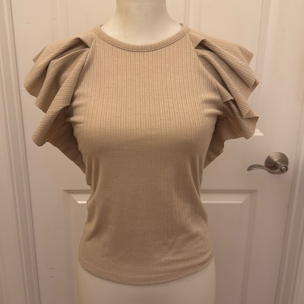 Paper Crane> beige butterfly sleeve blouse size X-Small Lightweight Casual top